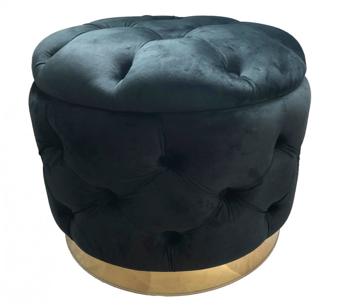 Pouf rotondo, struttura in legno mdf, rivestimento in tessuto imbottito, colore nero, Misure 55 x 42 x 55 cm