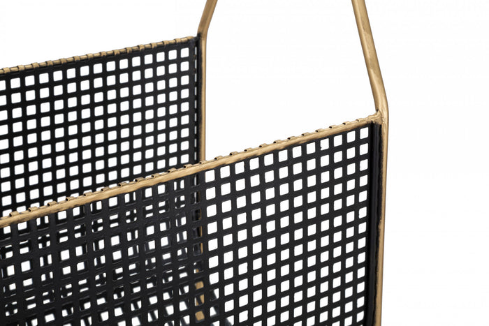 Portariviste, struttura in legno di abete e metallo, colore nero, Misure 23 x 54,5 x 37 cm