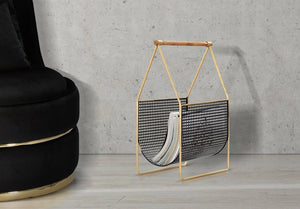 Portariviste, struttura in legno di abete e metallo, colore nero, Misure 23 x 54,5 x 37 cm