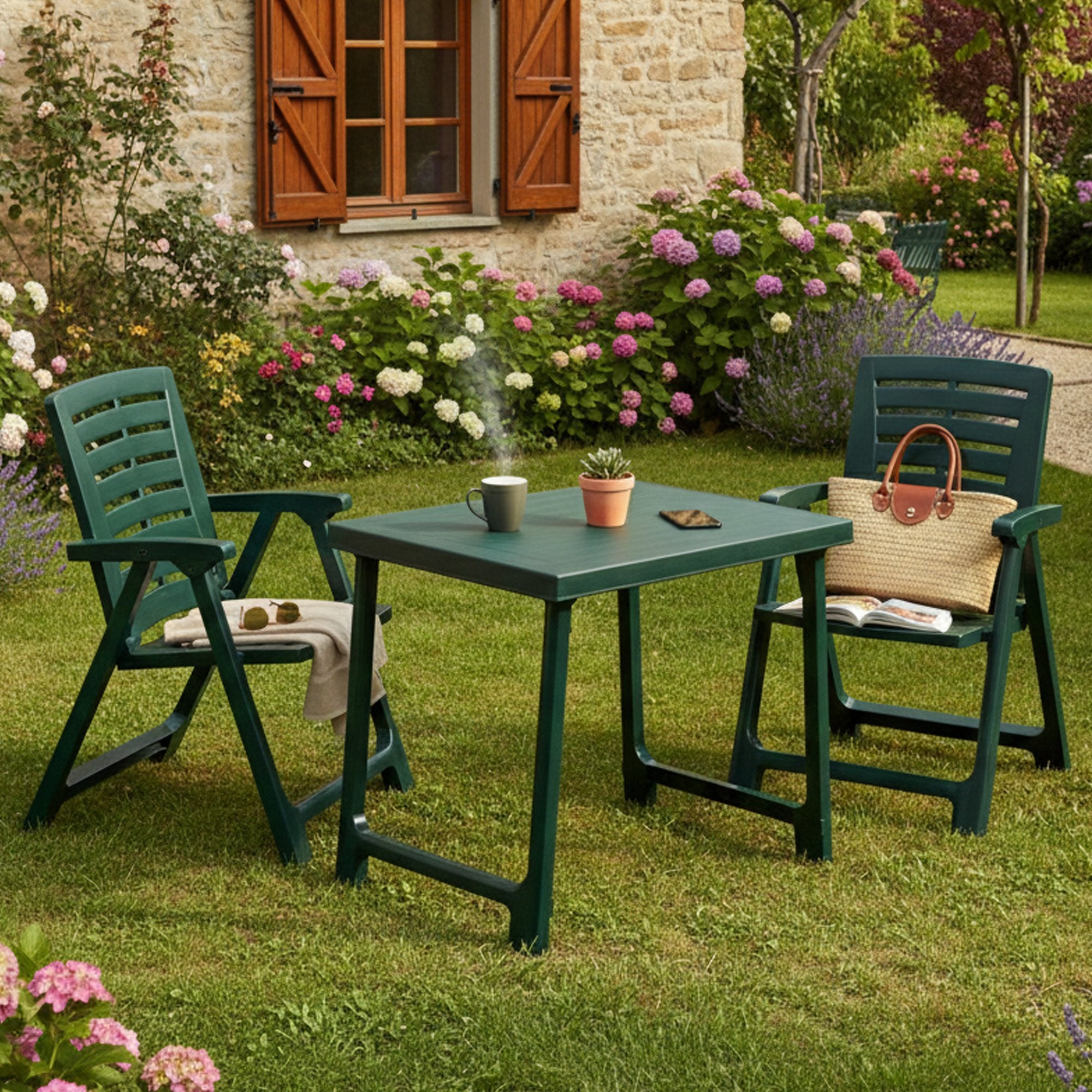 Salottino Outdoor Lithia, set Salotto da Esterno 2 Posti Made in Italy, Verde Antracite