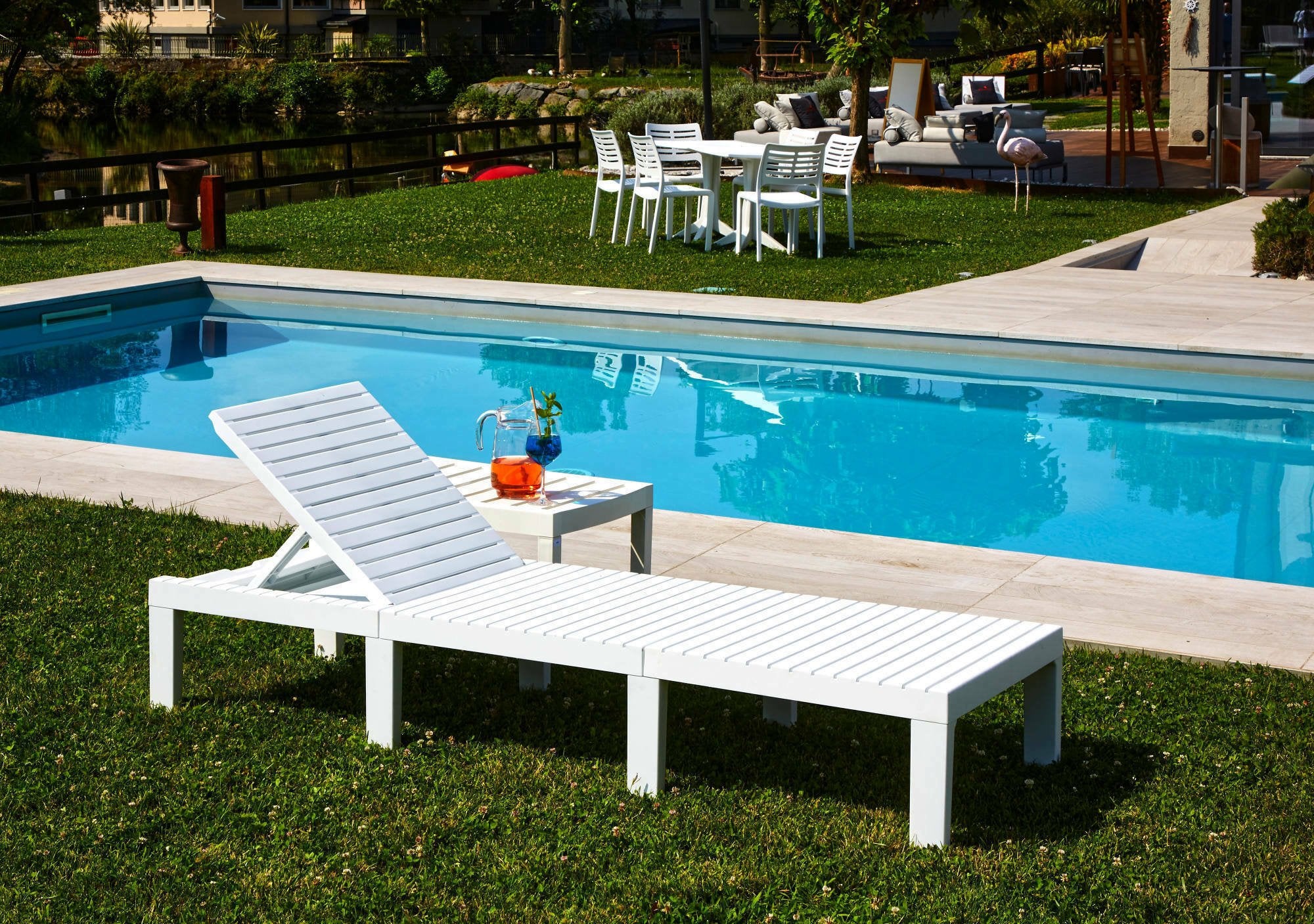 Lettino prendisole Ababahi, Sdraio da giardino regolabile, Lettino da esterno, 100 % Made in Italy, Cm 195x65h78, Bianco