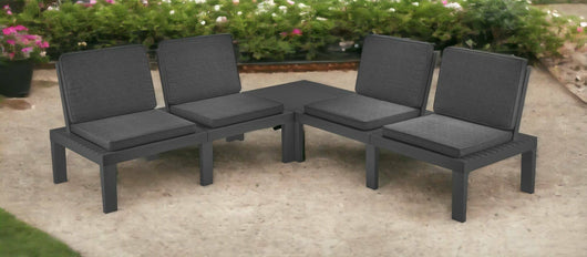 Set salotto da esterno Ermes, Set da giardino con cuscini composto da 2 poltrone con cuscini e 1 tavolino, Salottino indoor, 100% Made in Italy, Cm 130x65h70, Antracite