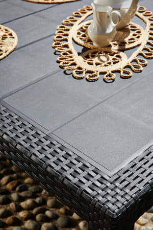 Tavolo da esterno Arca, Tavolo fisso rettangolare, Tavolo da giardino multiuso effetto rattan, 100% Made in Italy, Cm 138x78h72, Antracite