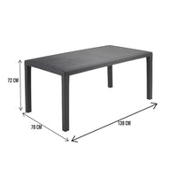 Tavolo da esterno Arca, Tavolo fisso rettangolare, Tavolo da giardino multiuso effetto rattan, 100% Made in Italy, Cm 138x78h72, Antracite