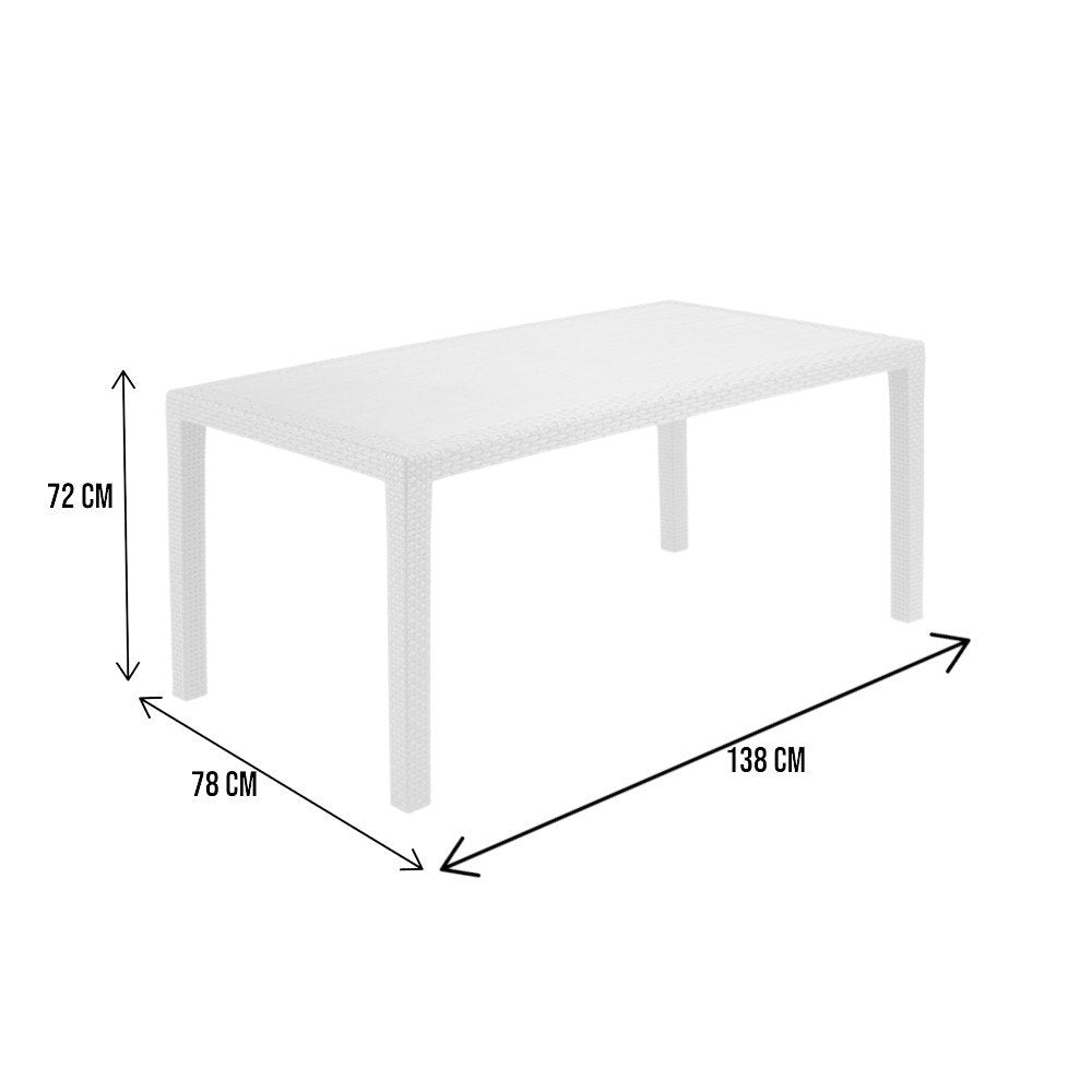 Tavolo da esterno Arca, Tavolo fisso rettangolare, Tavolo da giardino multiuso effetto rattan, 100% Made in Italy, Cm 138x78h72, Bianco