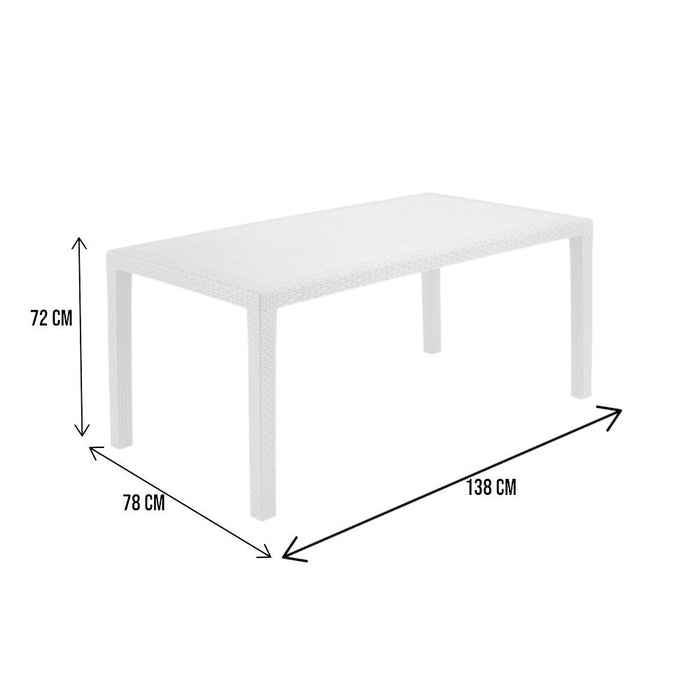 Tavolo da esterno Arca, Tavolo fisso rettangolare, Tavolo da giardino multiuso effetto rattan, 100% Made in Italy, Cm 138x78h72, Bianco