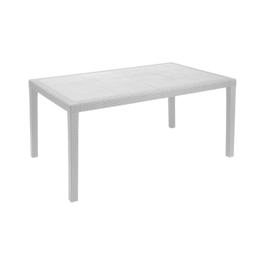 Tavolo da esterno Arca, Tavolo fisso rettangolare, Tavolo da giardino multiuso effetto rattan, 100% Made in Italy, Cm 138x78h72, Bianco