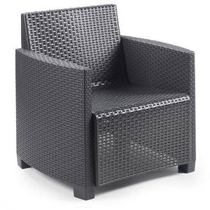 Set salotto da esterno 0, Set da giardino con cuscini composto da 2 poltrone, 1 divano e 1 tavolino, Salottino indoor, 100% Made in Italy, Cm 128x67h77, Antracite