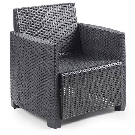 Set salotto da esterno 0, Set da giardino con cuscini composto da 2 poltrone, 1 divano e 1 tavolino, Salottino indoor, 100% Made in Italy, Cm 128x67h77, Antracite