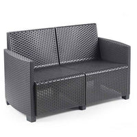 Set salotto da esterno 0, Set da giardino con cuscini composto da 2 poltrone, 1 divano e 1 tavolino, Salottino indoor, 100% Made in Italy, Cm 128x67h77, Antracite