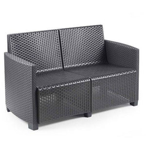 Set salotto da esterno 0, Set da giardino con cuscini composto da 2 poltrone, 1 divano e 1 tavolino, Salottino indoor, 100% Made in Italy, Cm 128x67h77, Antracite