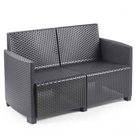 Set salotto da esterno 0, Set da giardino con cuscini composto da 2 poltrone, 1 divano e 1 tavolino, Salottino indoor, 100% Made in Italy, Cm 128x67h77, Antracite