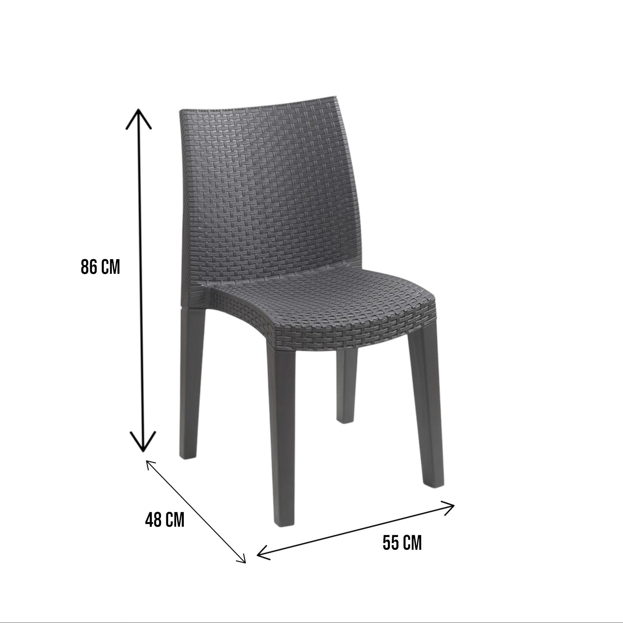Sedia da esterno Ares, Seduta da giardino, Sedia per tavolo da pranzo, Poltrona outdoor effetto rattan, 100 % Made in Italy, Set da 4, Cm 48x55h86, Antracite