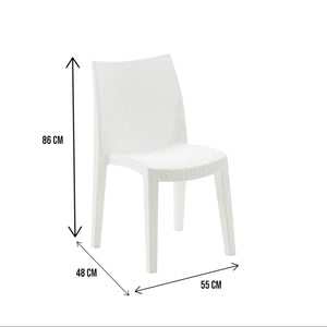 Sedia da esterno Ares, Seduta da giardino, Sedia per tavolo da pranzo, Poltrona outdoor effetto rattan, 100 % Made in Italy, Set da 4, Cm 48x55h86, Bianco