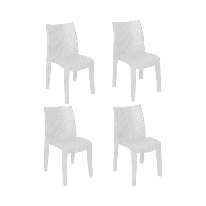 Sedia da esterno Ares, Seduta da giardino, Sedia per tavolo da pranzo, Poltrona outdoor effetto rattan, 100 % Made in Italy, Set da 4, Cm 48x55h86, Bianco