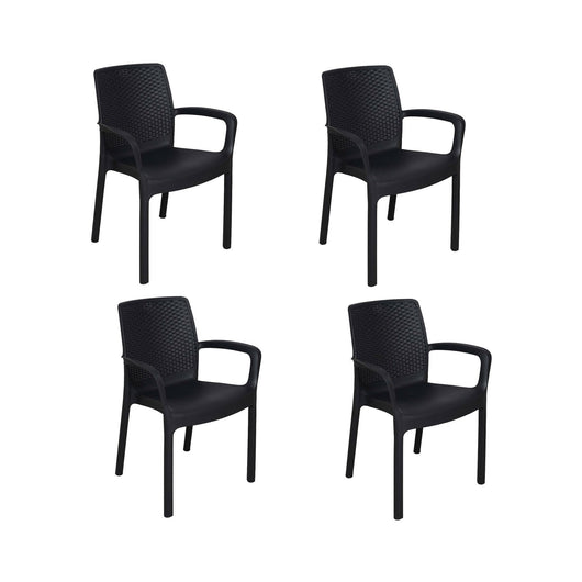 Sedia da esterno Anacleto, Seduta da giardino, Sedia per tavolo da pranzo, Poltrona outdoor effetto rattan, 100 % Made in Italy, Set da 4, Cm 54x60h82, Antracite