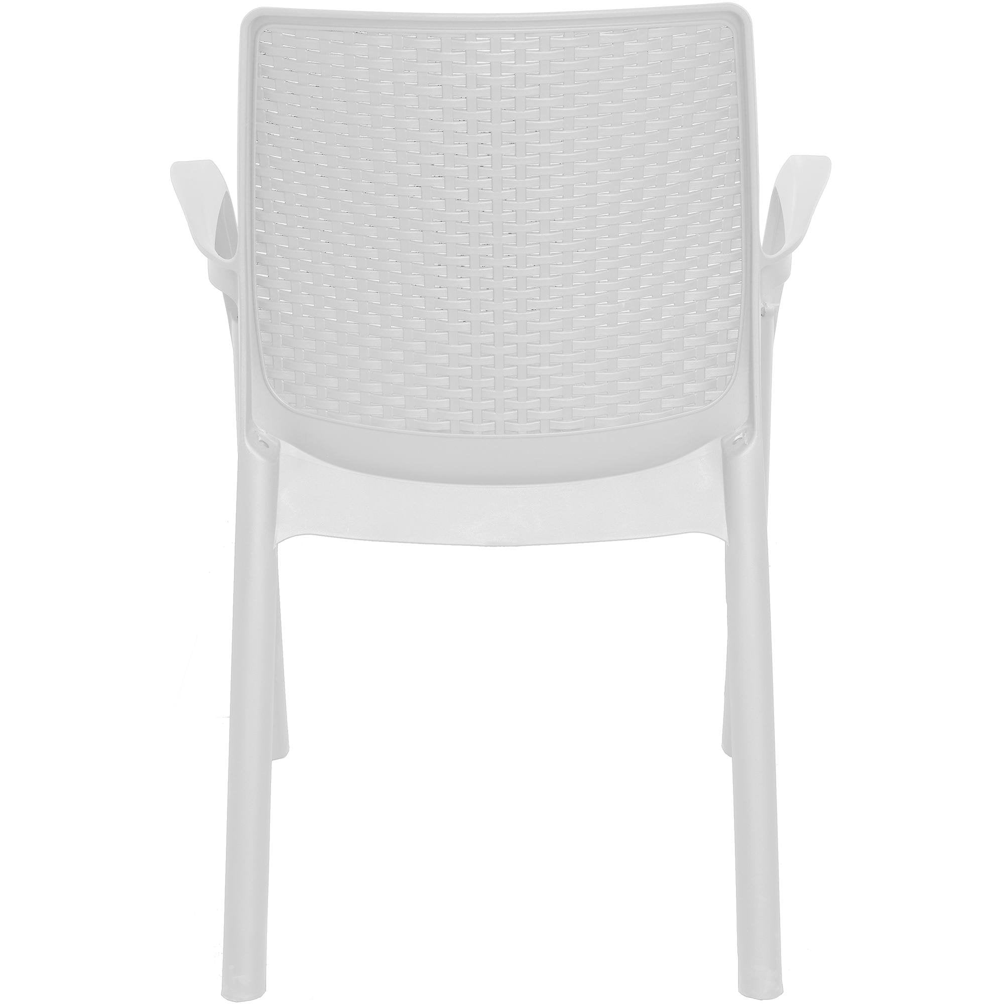 Sedia da esterno Anacleto, Seduta da giardino, Sedia per tavolo da pranzo, Poltrona outdoor effetto rattan, 100 % Made in Italy, Set da 4, Cm 54x60h82, Bianco