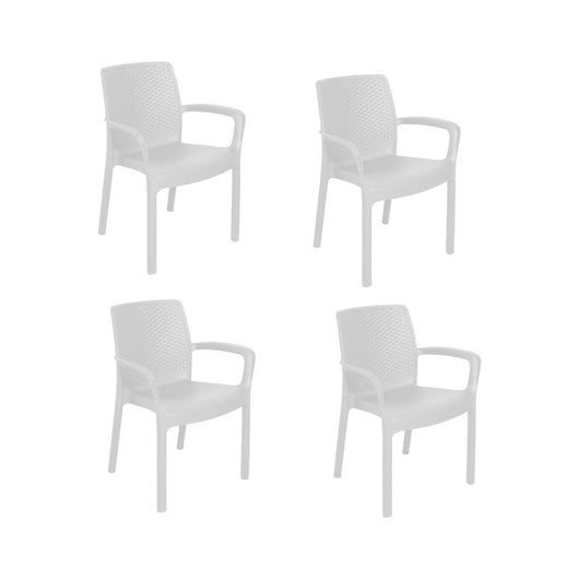 Sedia da esterno Anacleto, Seduta da giardino, Sedia per tavolo da pranzo, Poltrona outdoor effetto rattan, 100 % Made in Italy, Set da 4, Cm 54x60h82, Bianco