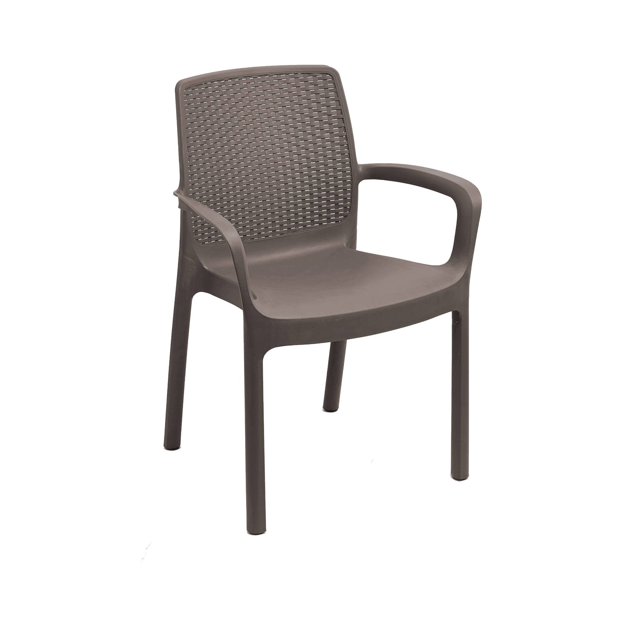 Sedia da esterno Anacleto, Seduta da giardino, Sedia per tavolo da pranzo, Poltrona outdoor effetto rattan, 100 % Made in Italy,Set da 4, Cm 54x60h82, Marrone