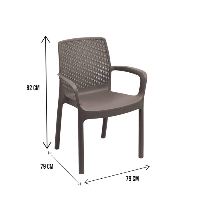 Sedia da esterno Anacleto, Seduta da giardino, Sedia per tavolo da pranzo, Poltrona outdoor effetto rattan, 100 % Made in Italy,Set da 4, Cm 54x60h82, Marrone