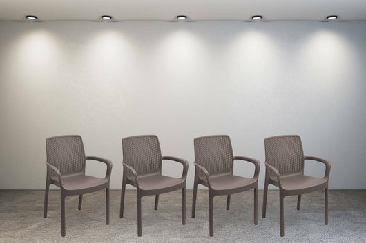 Sedia da esterno Anacleto, Seduta da giardino, Sedia per tavolo da pranzo, Poltrona outdoor effetto rattan, 100 % Made in Italy,Set da 4, Cm 54x60h82, Marrone