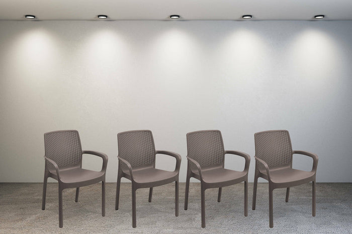 Sedia da esterno Anacleto, Seduta da giardino, Sedia per tavolo da pranzo, Poltrona outdoor effetto rattan, 100 % Made in Italy,Set da 4, Cm 54x60h82, Marrone