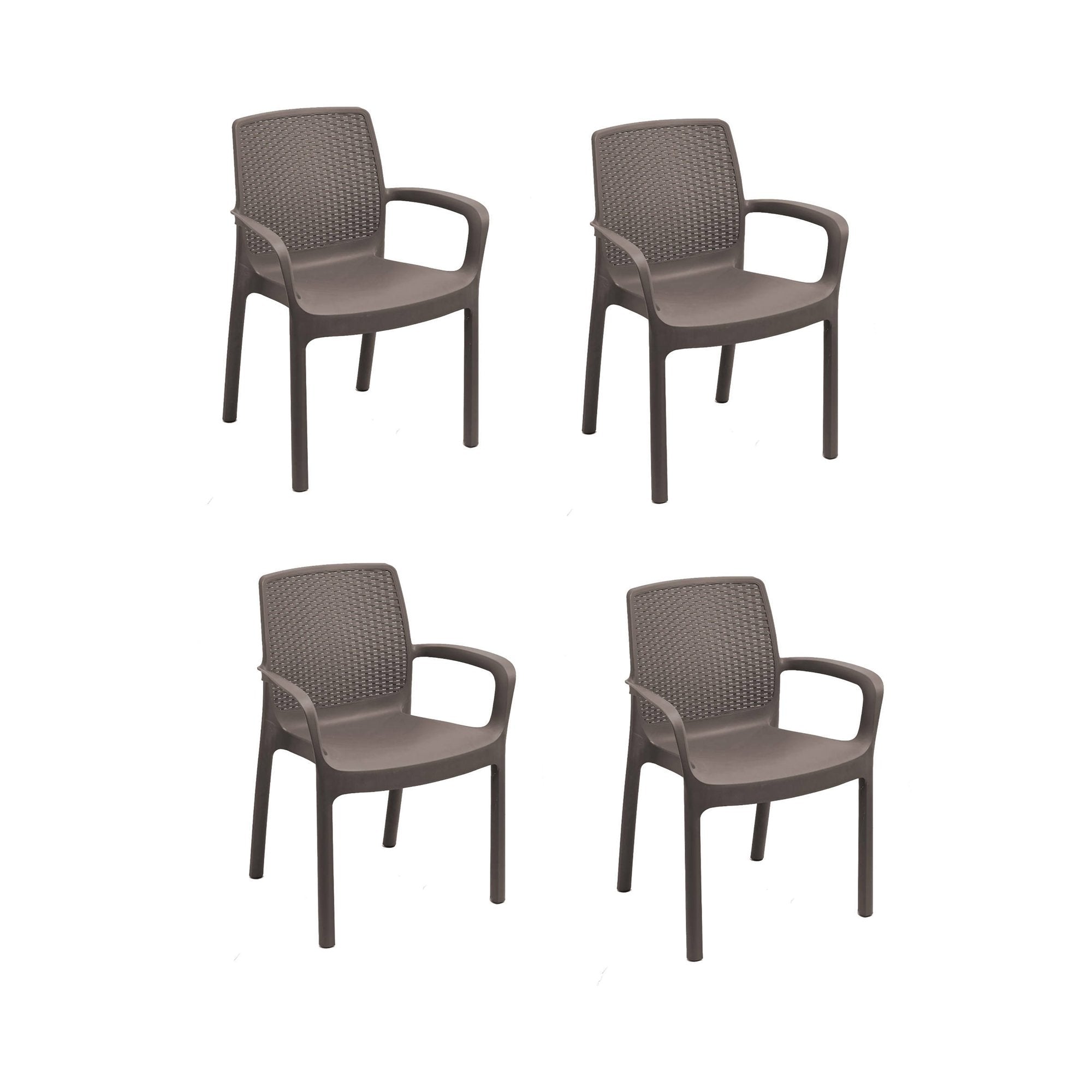 Sedia da esterno Anacleto, Seduta da giardino, Sedia per tavolo da pranzo, Poltrona outdoor effetto rattan, 100 % Made in Italy,Set da 4, Cm 54x60h82, Marrone