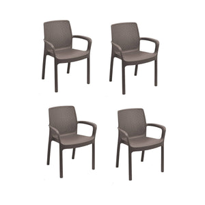 Sedia da esterno Anacleto, Seduta da giardino, Sedia per tavolo da pranzo, Poltrona outdoor effetto rattan, 100 % Made in Italy,Set da 4, Cm 54x60h82, Marrone