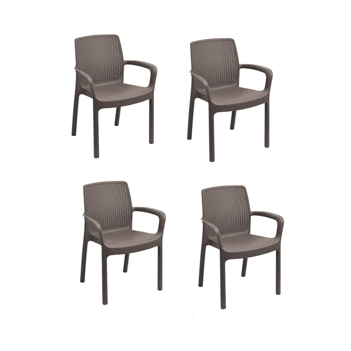 Sedia da esterno Anacleto, Seduta da giardino, Sedia per tavolo da pranzo, Poltrona outdoor effetto rattan, 100 % Made in Italy,Set da 4, Cm 54x60h82, Marrone