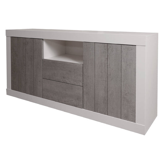 Credenza 0, Madia moderna a 2 ante , Buffet da cucina con ripiani, Mobile da soggiorno Porta TV, cm 185x44h86, Bianco e Cemento