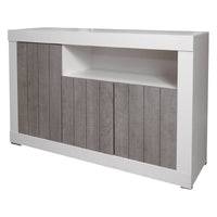 Credenza 0, Madia moderna a 3 ante , Buffet da cucina con ripiani, Mobile da soggiorno Porta TV, cm 138x42xh86, Bianco e Cemento