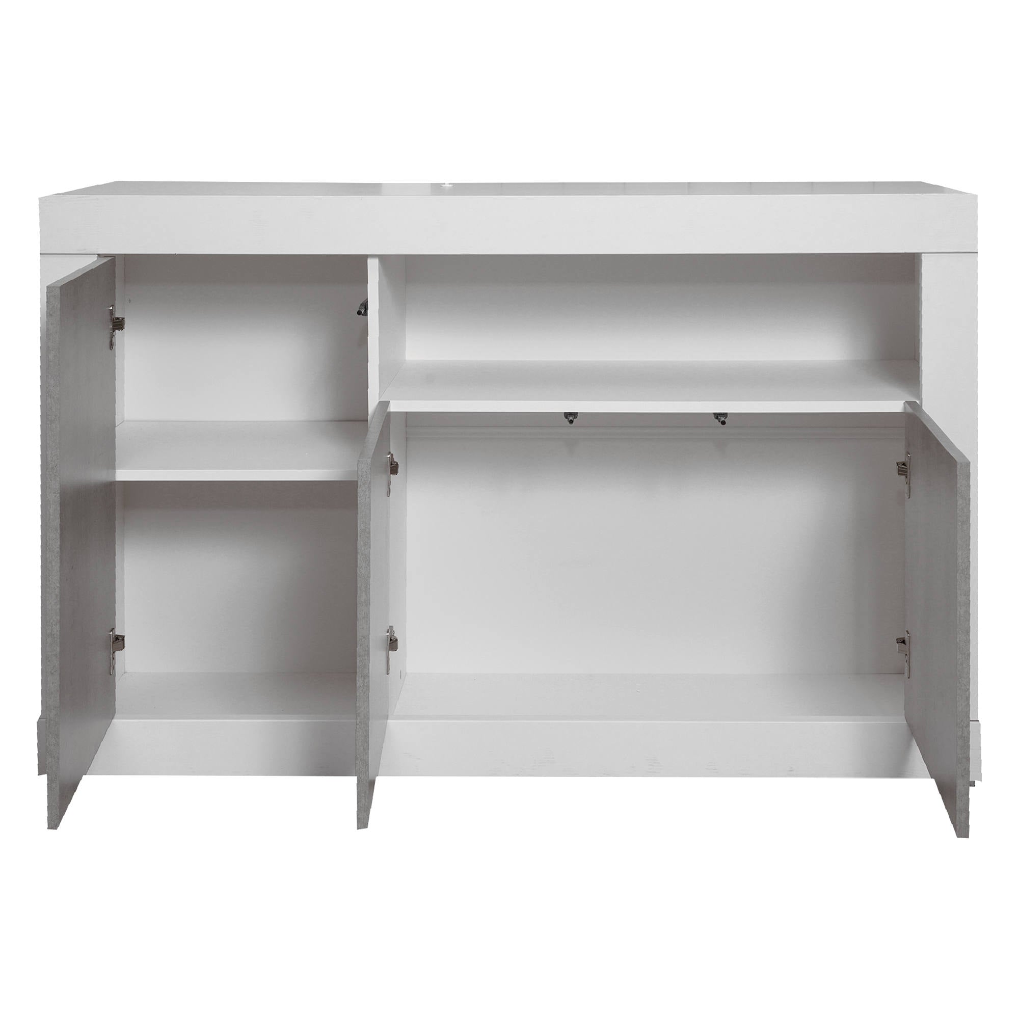 Credenza 0, Madia moderna a 3 ante , Buffet da cucina con ripiani, Mobile da soggiorno Porta TV, cm 138x42xh86, Bianco e Cemento