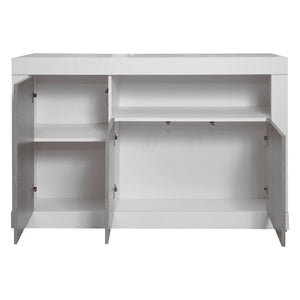 Credenza 0, Madia moderna a 3 ante , Buffet da cucina con ripiani, Mobile da soggiorno Porta TV, cm 138x42xh86, Bianco e Cemento