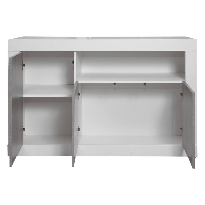Credenza 0, Madia moderna a 3 ante , Buffet da cucina con ripiani, Mobile da soggiorno Porta TV, cm 138x42xh86, Bianco e Cemento