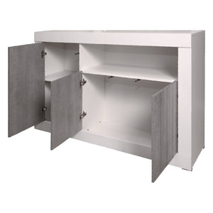 Credenza 0, Madia moderna a 3 ante , Buffet da cucina con ripiani, Mobile da soggiorno Porta TV, cm 138x42xh86, Bianco e Cemento