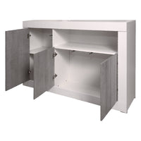Credenza 0, Madia moderna a 3 ante , Buffet da cucina con ripiani, Mobile da soggiorno Porta TV, cm 138x42xh86, Bianco e Cemento