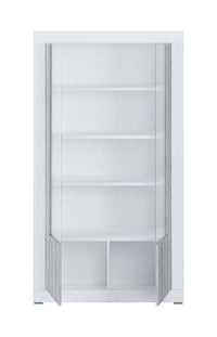 Credenza 0, Vetrina alta a 2 Ante, Madia moderna con ripiani, Cm 105x42h191, Bianco e Cemento