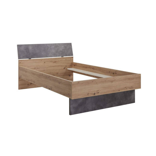 Letto piazza e mezza 0, Letto moderno in laminato bicolor, adatto per materasso 120x200 Cm, Made in Italy, Rovere e Grigio, Rovere e Grigio