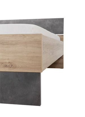 Letto piazza e mezza 0, Letto moderno in laminato bicolor, adatto per materasso 120x200 Cm, Made in Italy, Rovere e Grigio, Rovere e Grigio