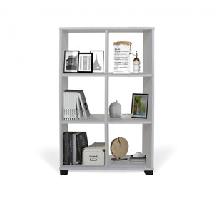 Libreria 0, Biblioteca a 6 scomparti, Scaffale da ufficio per libri, Mobile portalibri, Cm 60x24xh100, Rovere sbiancato