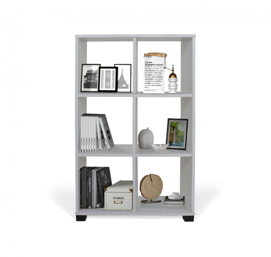 Libreria 0, Biblioteca a 6 scomparti, Scaffale da ufficio per libri, Mobile portalibri, Cm 60x24xh100, Rovere sbiancato