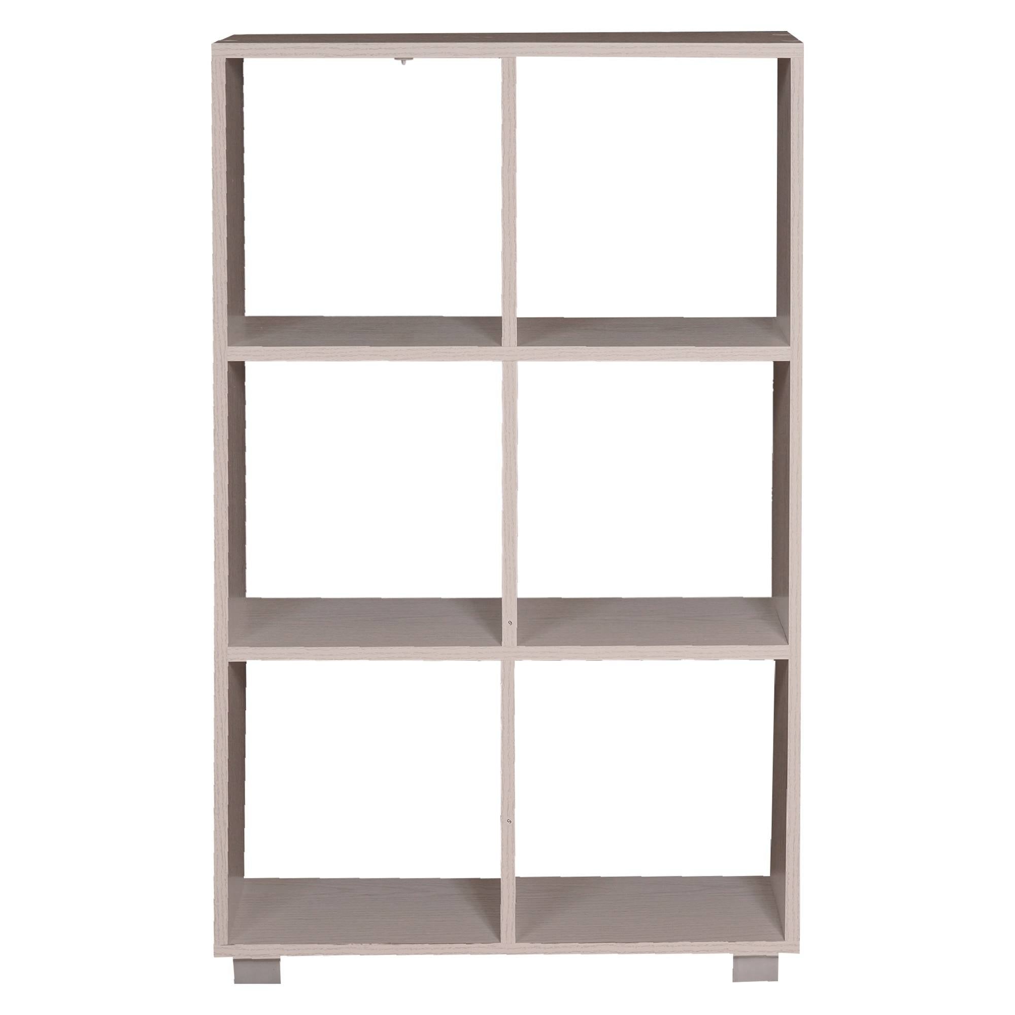 Libreria 0, Biblioteca a 6 scomparti, Scaffale da ufficio per libri, Mobile portalibri, Cm 60x24xh100, Rovere sbiancato