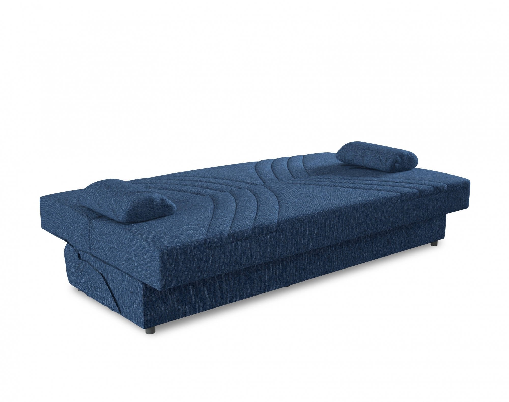 Divano letto Apicella, Divano letto contenitore a 3 posti con 2 cuscini inclusi, SofÒ  da soggiorno in tessuto imbottito con apertura click-clack, Cm 181x81h88, Blu