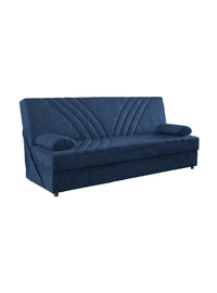 Divano letto Apicella, Divano letto contenitore a 3 posti con 2 cuscini inclusi, SofÒ  da soggiorno in tessuto imbottito con apertura click-clack, Cm 181x81h88, Blu