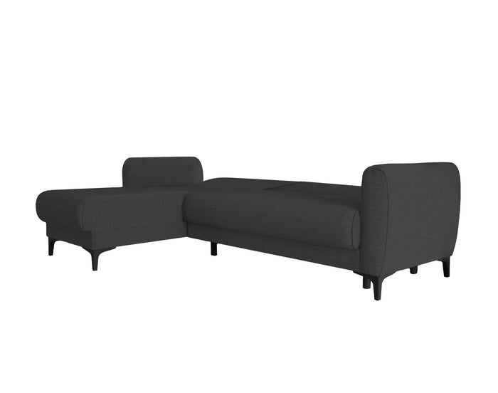 Divano letto Aber, Divano letto ad angolo con penisola reversibile, SofÒ  contenitore moderno con chaiselongue e 3 cuscini, Cm 230x153h85, Antracite
