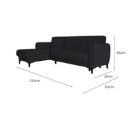 Divano letto Aber, Divano letto ad angolo con penisola reversibile, SofÒ  contenitore moderno con chaiselongue e 3 cuscini, Cm 230x153h85, Blu