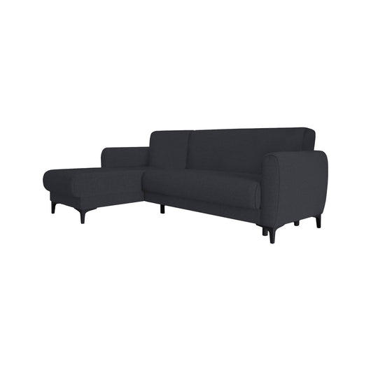 Divano letto Aber, Divano letto ad angolo con penisola reversibile, SofÒ  contenitore moderno con chaiselongue e 3 cuscini, Cm 230x153h85, Blu
