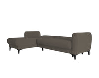 Divano letto Aber, Divano letto ad angolo con penisola reversibile, SofÒ  contenitore moderno con chaiselongue e 3 cuscini, Cm 230x153h85, Marrone
