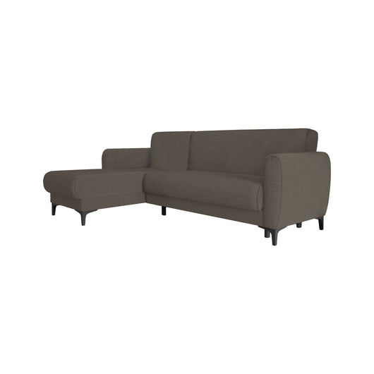 Divano letto Aber, Divano letto ad angolo con penisola reversibile, SofÒ  contenitore moderno con chaiselongue e 3 cuscini, Cm 230x153h85, Marrone