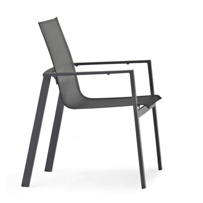 Sedia in alluminio e textilene Made in Italy, colore nero, cm 57 x 58 x h84